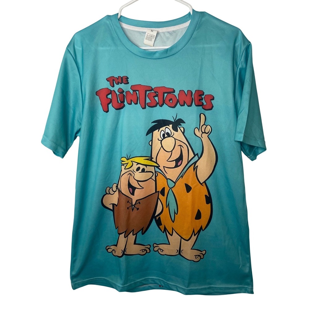 The Flintstones Fred & Barney Graphic T-Shirt Adult Medium Teal Cartoon Tee